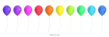 3D vektör hava balonları. Farklı renklerde bir dizi balon. Şenlikli dekoratif nesneler. Kutlama, doğum günü tasarım elementleri. Beyaz arkaplanda izole edilmiş renkli vektör illüstrasyonu