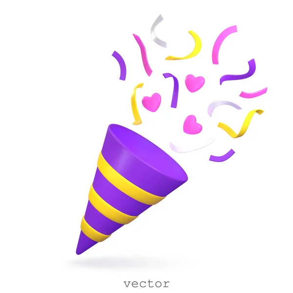 Вечірка Poppers Flying Confetti Serpentine Стрічки Серця Firecracker Вибухає Стрічкою — стоковий вектор