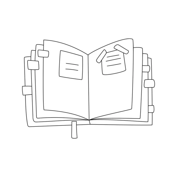 Journal Ouvert Dessiné Main Pour Mémo Notes Planification Avec Autocollants — Image vectorielle