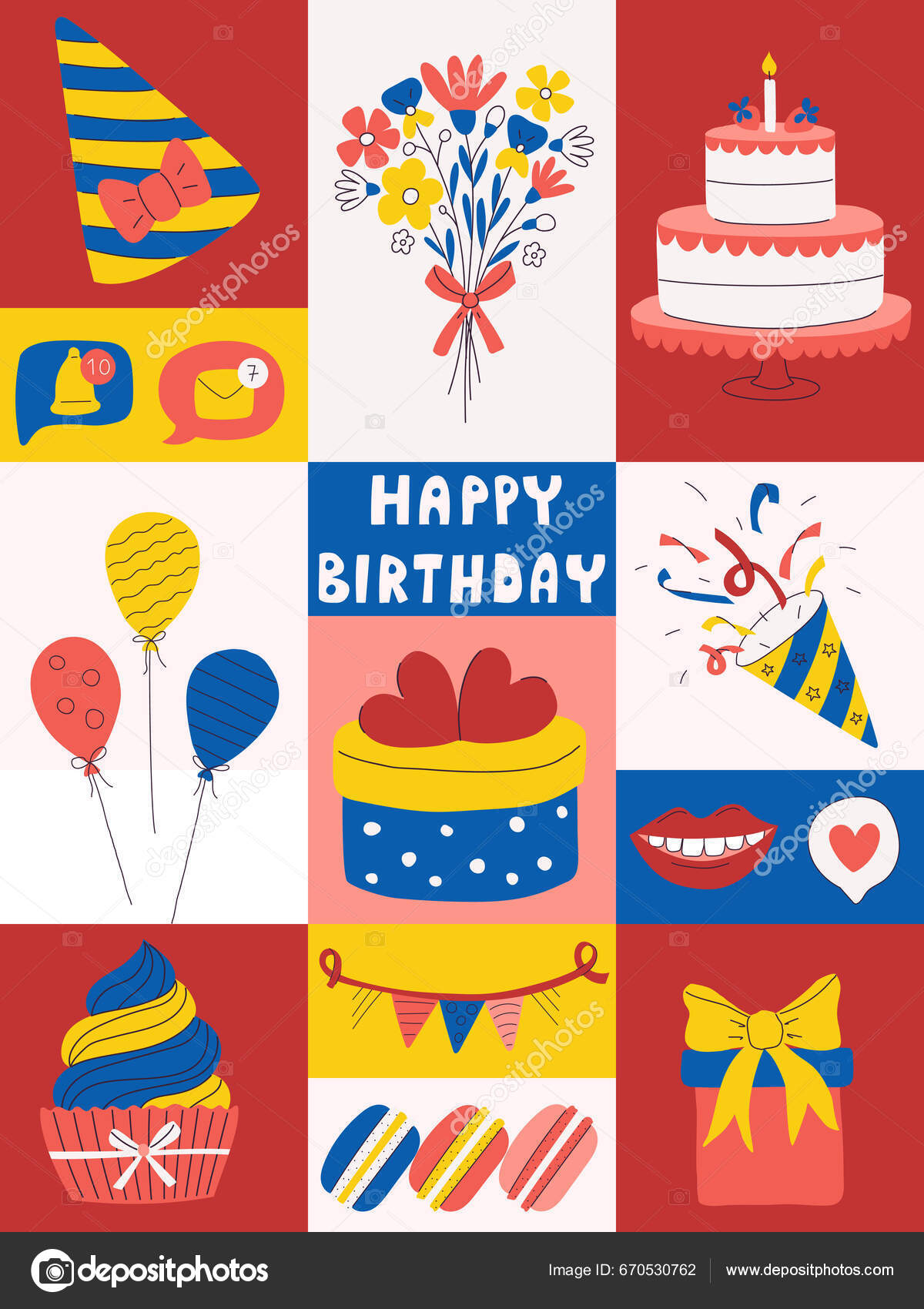 bolo de aniversário e balões sem costura padrão. elementos de