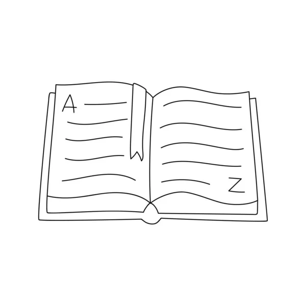 Décrivez Livre Ouvert Couché Sur Table Dictionnaire Dessiné Main Avec — Image vectorielle