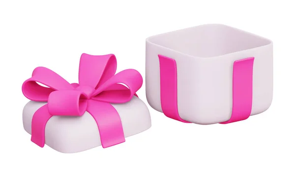 Boîte Cadeau Vectorielle Ouvrir Boîte Cadeau Vide Avec Ruban Rose — Image vectorielle