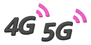 4G 'nin 3 boyutlu görüntüsü, 5G işaretleri, yüksek hızlı cep telefonu kablosuz bağlantısı. Beyaz arkaplanda gerçekçi 3d vektör çizimleri.