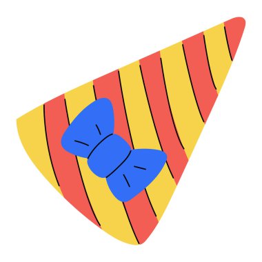 El çizimi şenlik şapkası. Kutlama sembolü, bayram, doğum günü. Dekoratif unsur. Beyaz arkaplanda izole edilmiş renkli düz vektör çizimi