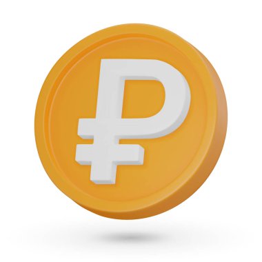 Üç boyutlu para. Rus rublesi. Para birimi sembolü, 3 boyutlu simge. Beyaz arkaplanda vektör işareti izole edildi.