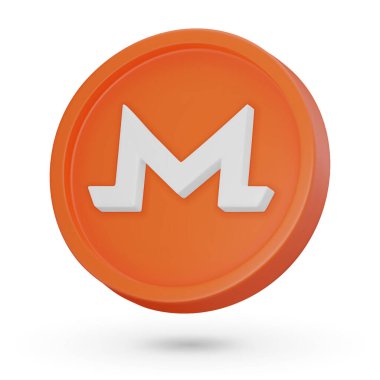 Üç boyutlu para. Kripto para birimi sembolü Monero XMR. 3 boyutlu vektör simgesi. Resimler beyaz arkaplanda izole edildi.