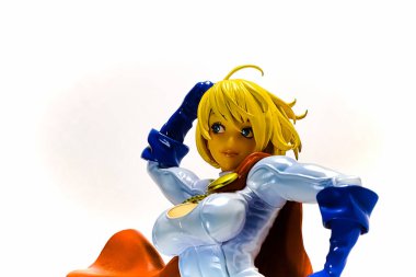 Osaka, Japonya - 10 Nisan 2023: Power Girl DC COMIC karakteri Kara Zor-L. Kotobukiya Japonya 'dan Bishoujo koleksiyonundan.