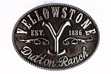 TOKYO,JAPAN - JULY 4th,2024 : Yellowstone Dutton Ranch Paramount pictures authorized Attitude Belt Buckle.Yellowstone Dutton Ranch 