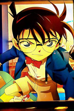 OSAKA, JAPONYA - 12, 2024: Dedektif Conan, Universal Stüdyoları Japonya 'da filmin tanıtımı için bir reklam dekorasyonu ve sergi. 