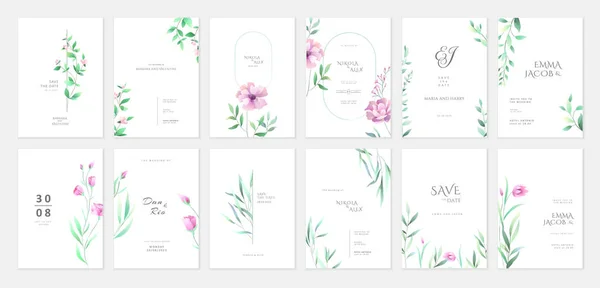 Set Floral Watercolor Wedding Broshure Wreath Borders Dividers Frame Corners — Stock Vector