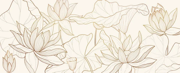 Ботанічна Лінія Пекарня Квітами Лотоса Або Водяної Лілії Листям Квіткове — стоковий вектор