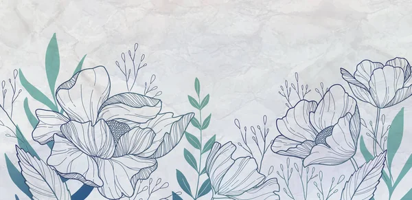 Ботанічна Лінія Пекарня Квітами Листям Півоній Квіткове Листя Весільного Запрошення — стоковий вектор
