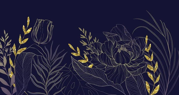 Ботанічна Лінія Пекарня Квітами Листям Півоній Квіткове Листя Весільного Запрошення — стоковий вектор