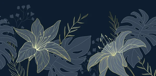 Ботанічна Лінія Пекарня Лілійними Квітами Листям Квіткове Листя Весільного Запрошення — стоковий вектор