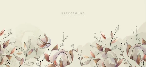 stock vector Watercolor bakground with cotton plant. Floral foliage for wedding invitation, wall art or card template. Vector illustration. Luxury rustic trendy art