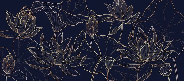 Ботаническая Линия Пекарня Лотосом Водой Лиловые Цветы Листья Цветочная Листва — стоковый вектор