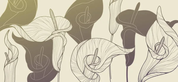 Ботанічна Лінія Пекарня Квітами Кали Листям Квіткове Листя Весільного Запрошення — стоковий вектор