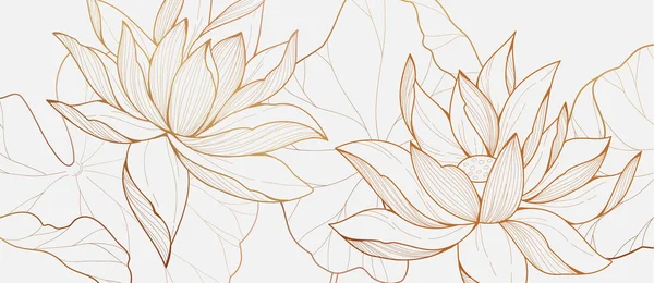 Ботанічна Лінія Пекарня Квітами Лотоса Або Водяної Лілії Листям Квіткове — стоковий вектор