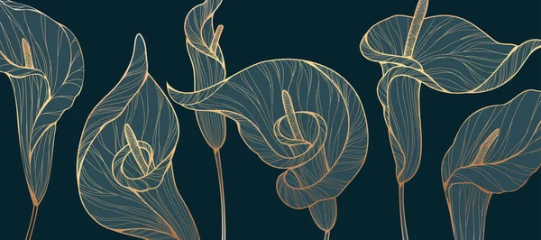 Ботаническая Линия Цветками Листьями Каллы Цветочная Листва Свадебного Приглашения Настенного — стоковый вектор