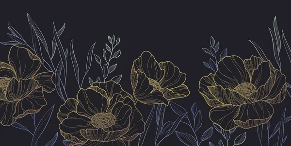 Ботанический Сад Полевыми Цветами Листьями Цветочная Листва Свадебного Приглашения Настенного — стоковый вектор