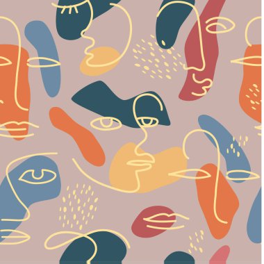 Kusursuz desen. Organik el yazması matisse sanat tarzında soyut moda karalama. Çeşitli şekiller ve nesneler. Posterler için çağdaş modern simgeler şablonları, sosyal medya. Vektör illüstrasyonu