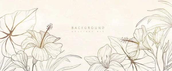 Botanical Line Bakground Lily Flowers Leaves Floral Foliage Wedding Invitation 免版税图库矢量图片
