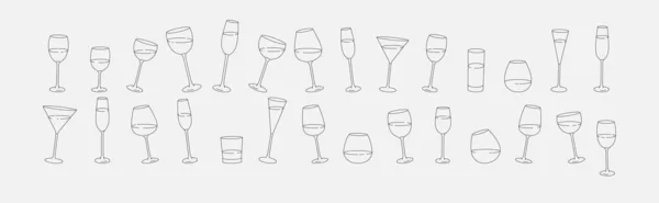 收集不同的杯子 酒杯或鸡尾酒 最小的线性流行风格 餐厅或酒吧标志的线图标 矢量说明 矢量图形