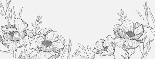 Ботаническая Линия Пекарни Цветами Листьями Цветочная Листва Свадебного Приглашения Настенного — стоковый вектор