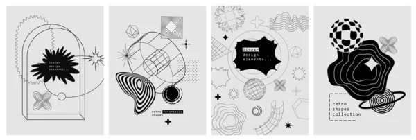 Модный Геометрический Набор Плакатов Простые Формы Рамки Вдохновляли Брутализм Абстрактный Стоковая Иллюстрация
