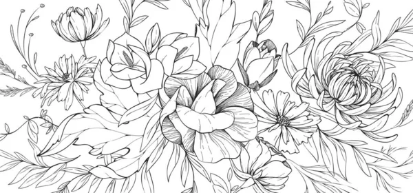 Kwiaciarnia Bukietem Różnych Kwiatów Botaniczne Listowie Zaproszenie Weselne Ścienne Lub Grafika Wektorowa
