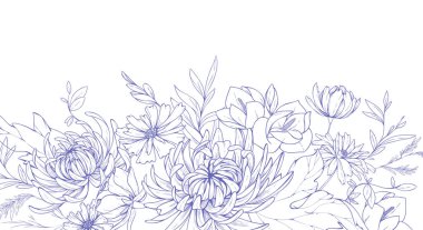 Bir buket çiçekli bir fırın. Düğün davetiyesi, duvar resmi ya da duvar kağıdı için botanik yaprağı. Vektör çizimi. Lüks dövmeli sanat