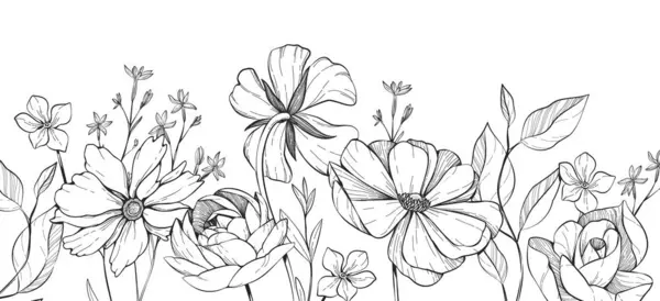 Floral Bakground Μπουκέτο Από Διάφορα Λουλούδια Βοτανικό Φύλλωμα Για Πρόσκληση Royalty Free Εικονογραφήσεις Αρχείου