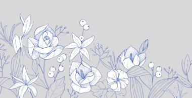 Çiçekli fırın ya da çeşitli çiçekli duvar kağıdı. Düğün davetiyesi ya da duvar sanatı için botanik yaprağı. Vektör çizimi. Lüks dövmeli sanat