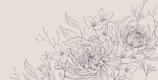 Floral Bakground Ταπετσαρία Μπουκέτο Χρυσάνθεμα Και Διάφορα Λουλούδια Βοτανικό Φύλλωμα Εικονογράφηση Αρχείου