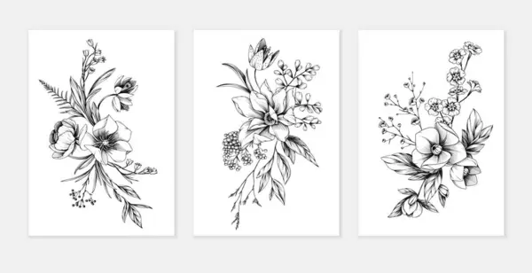 Botanická Sada Detailního Květinového Plakátu Luxusní Vinobraní Květin Snunch Kolekce Stock Vektory