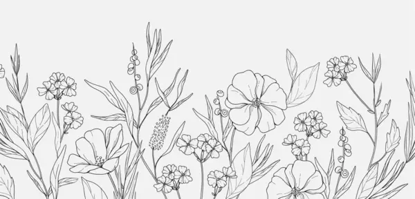 Pavimento Floral Papel Parede Com Buquê Várias Flores Folhagem Botânica Ilustração De Stock