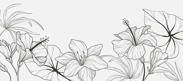 Ботаническая Линия Пекарни Цветами Листьями Цветочная Листва Свадебного Приглашения Настенного Векторная Графика