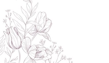 Çiçekli fırın ya da çeşitli lale buketli duvar kağıdı. Düğün davetiyesi ya da duvar resmi için çiçek ve yaprak. Vektör çizimi. Lüks dövmeli sanat