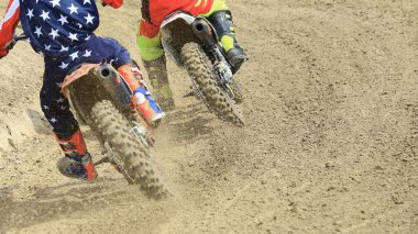 Yakın plan Motocross yarış sporları geçmişi. Motor Sporu konsepti.