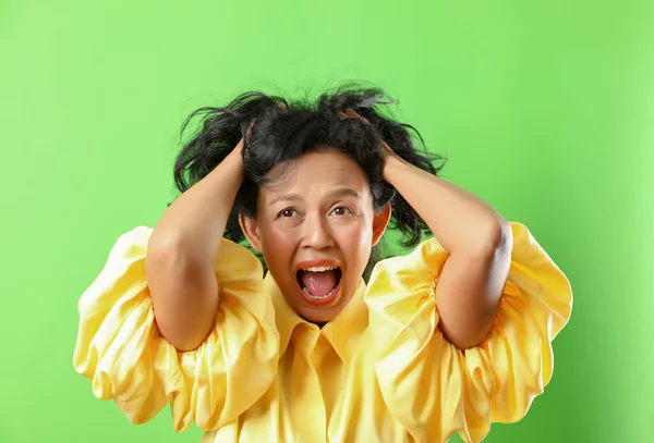 Portrait Angry Crazy Woman Isolated Green Screen Background — Stock Photo, Image