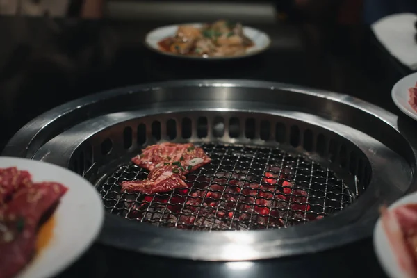 Rebanada Carne Cruda Para Barbacoa Barbacoa Comida Yakiniku Estilo Japonés — Foto de Stock