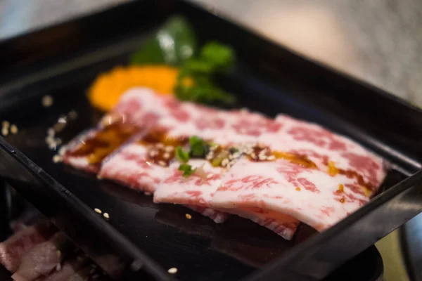 Carne Vită Proaspătă Tăiată Textură Din Marmură Servită Pentru Sukiyaki — Fotografie, imagine de stoc