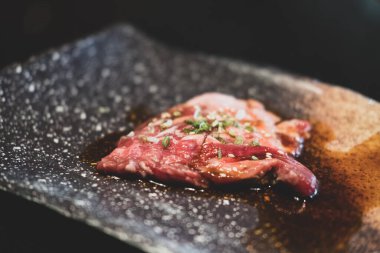 Yüksek kaliteli soslu taze et dilimleri.