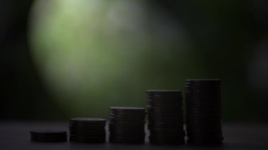 Step coin graph shows wealth increase, like stairs or chart