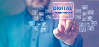 Digital transformation technology strategy, digitization and digitalization of business processes and data, optimize and automate operations, service management, internet and cloud computing clipart
