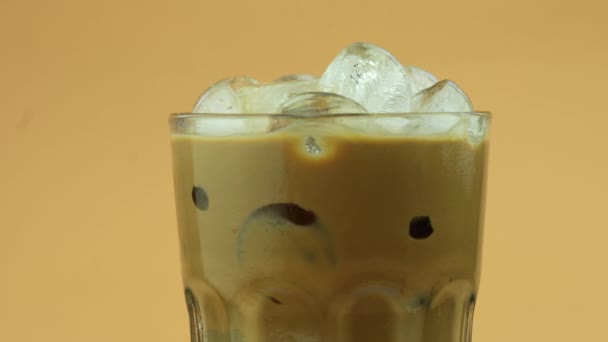 Rotating Glass Ice Mocha Coffee — Vídeo de Stock