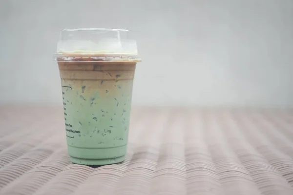 Zimne Napoje Mrożone Matcha Latte Menu Zielona Herbata Mix Kawa — Zdjęcie stockowe