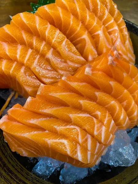 Lososí Sashimi Krájení Čerstvé Syrové Kousky Japonském Stylu Potravin — Stock fotografie
