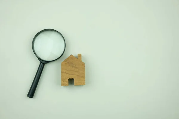 Ampliação Vidro Modelo Casa Madeira Com Espaço Cópia Conceito Imobiliário — Fotografia de Stock