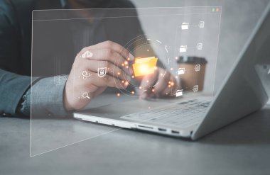 Online documentation database and process automation to efficiently manage files, IT staff working with Document Management System (DMS), Corporate business technology. Cognition on modern management.